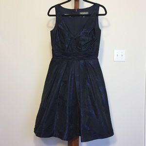 Theia Navy and Black Jacquard Dress with Jacket